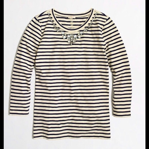 J. Crew Tops - J Crew Embellished Striped Tee